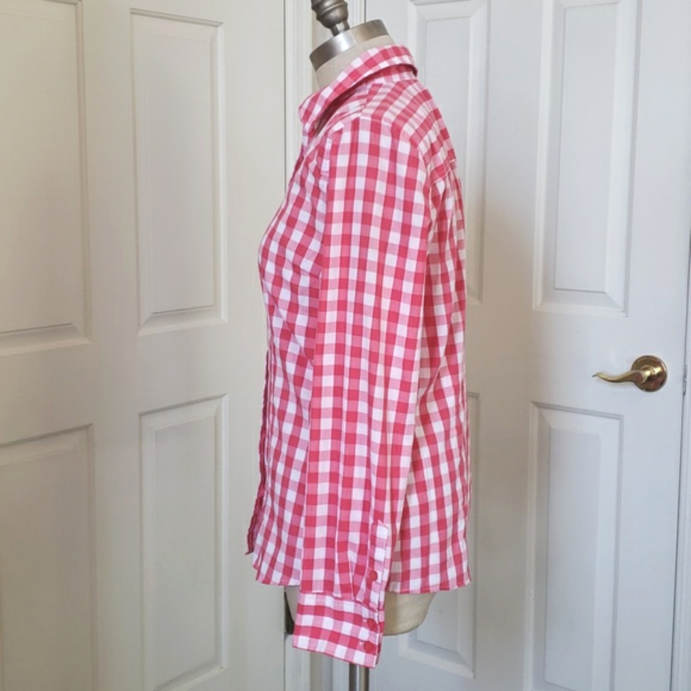 Vintage Red Pink Gingham Plaid Button Down Shirt S Cotton Long Sleeve Top - Picture 5 of 13